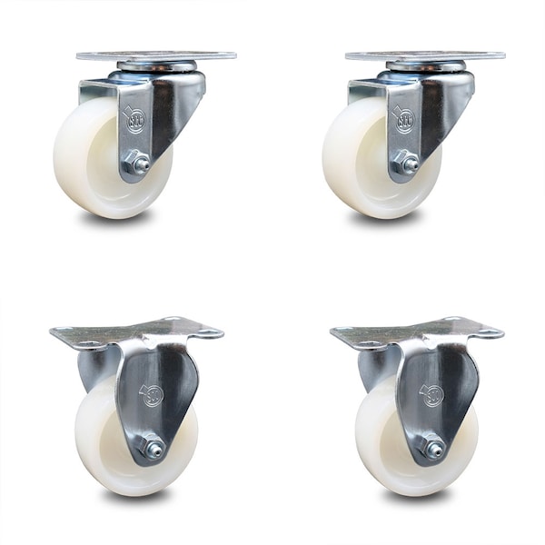 3 Inch Nylon Wheel Swivel Top Plate Caster Set with 2 Rigid